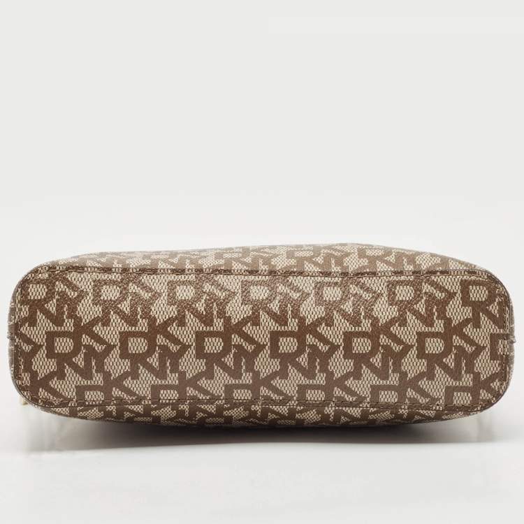 Pre Owned Dkny Beige/Brown Monogram Coated Canvas and Leather Crossbody Bag