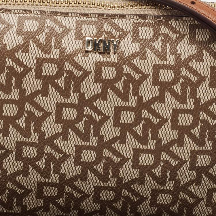Pre Owned Dkny Beige/Brown Monogram Coated Canvas and Leather Crossbody Bag