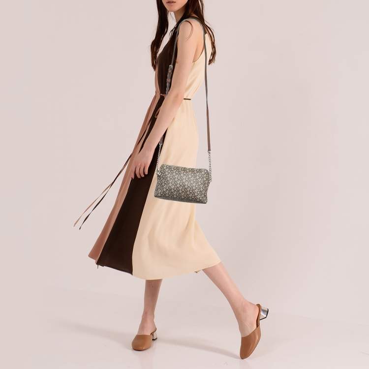 Pre Owned Dkny Beige/Brown Monogram Coated Canvas and Leather Crossbody Bag