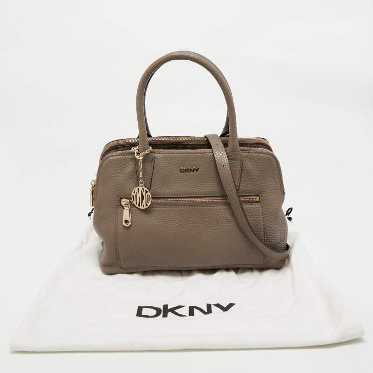 Pre Owned DKNY Taupe Grey Leather Double Zip Satchel