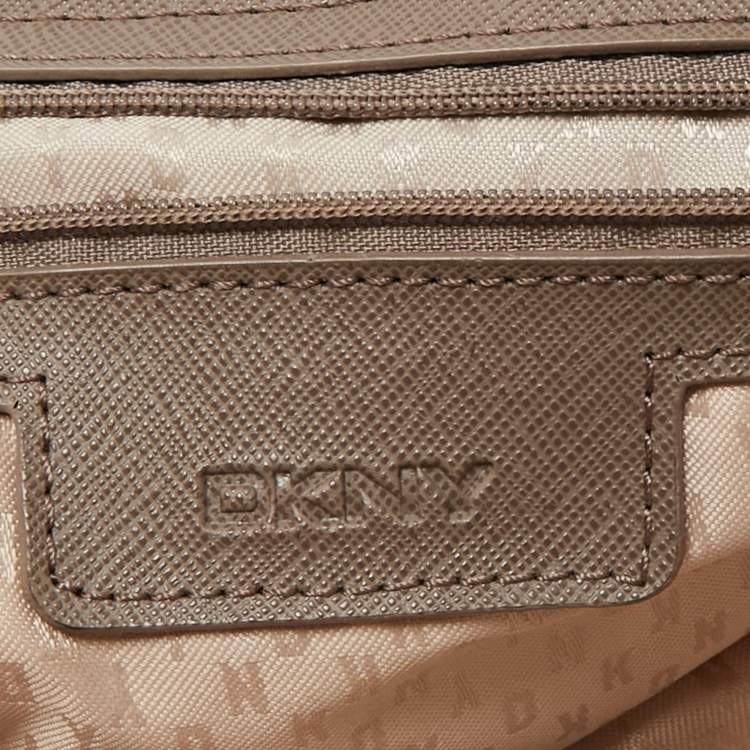 Pre Owned DKNY Taupe Grey Leather Double Zip Satchel
