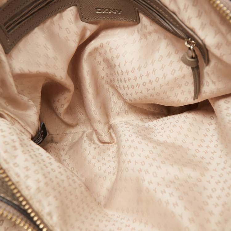 Pre Owned DKNY Taupe Grey Leather Double Zip Satchel