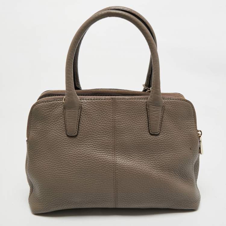 Pre Owned DKNY Taupe Grey Leather Double Zip Satchel