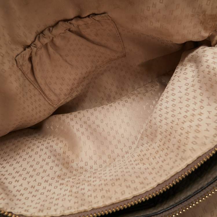 Pre Owned DKNY Taupe Grey Leather Double Zip Satchel