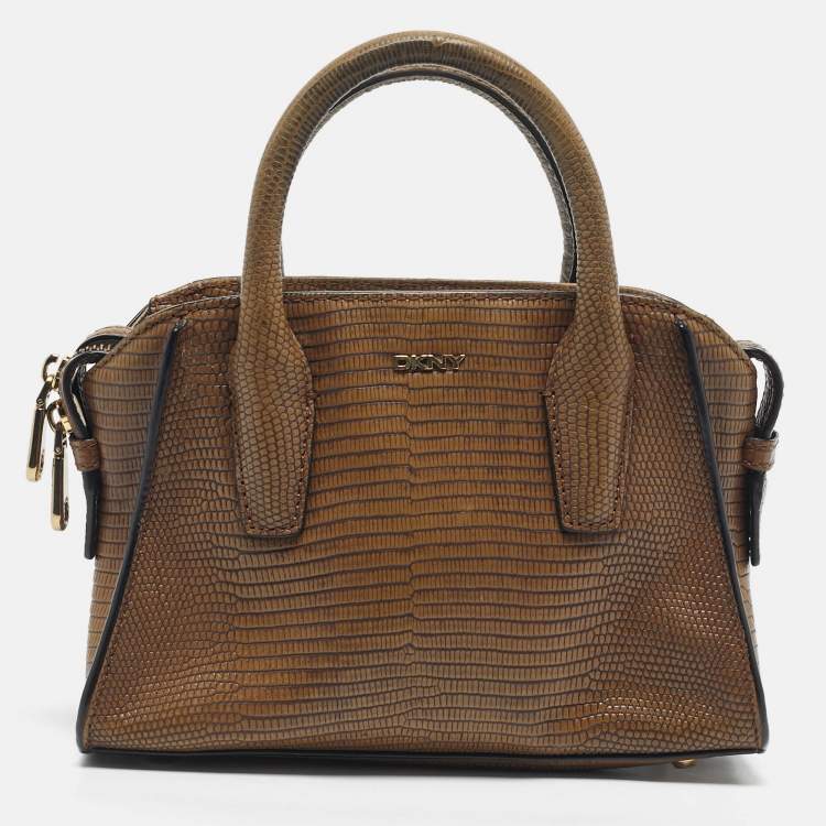 Pre Owned DKNY Brown Lizard Embossed Leather Chelsea Satchel