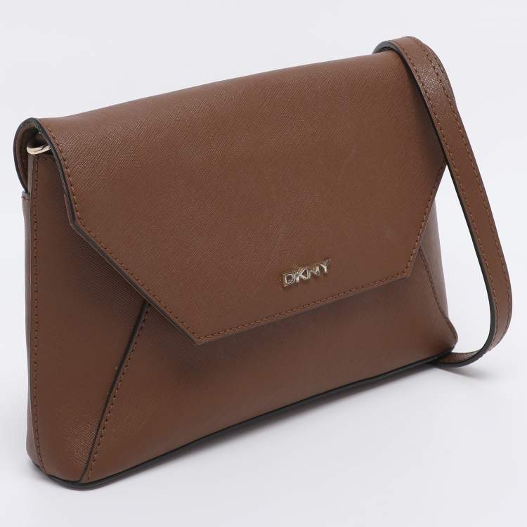 Pre Owned DKNY Tan Leather Bryant Park Envelope Crossbody Bag