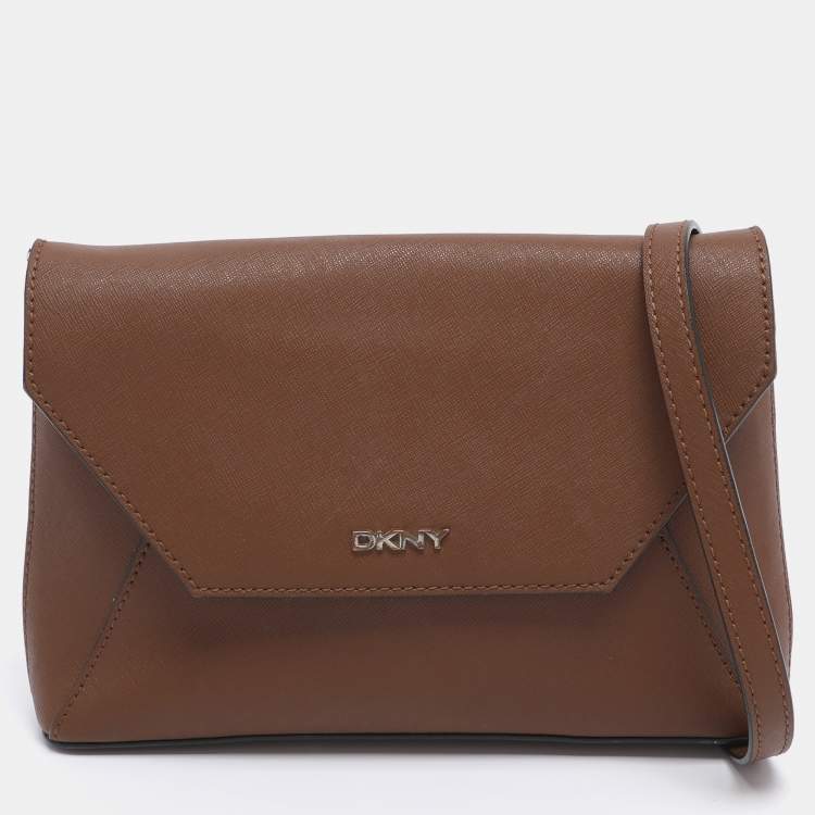 Pre Owned DKNY Tan Leather Bryant Park Envelope Crossbody Bag