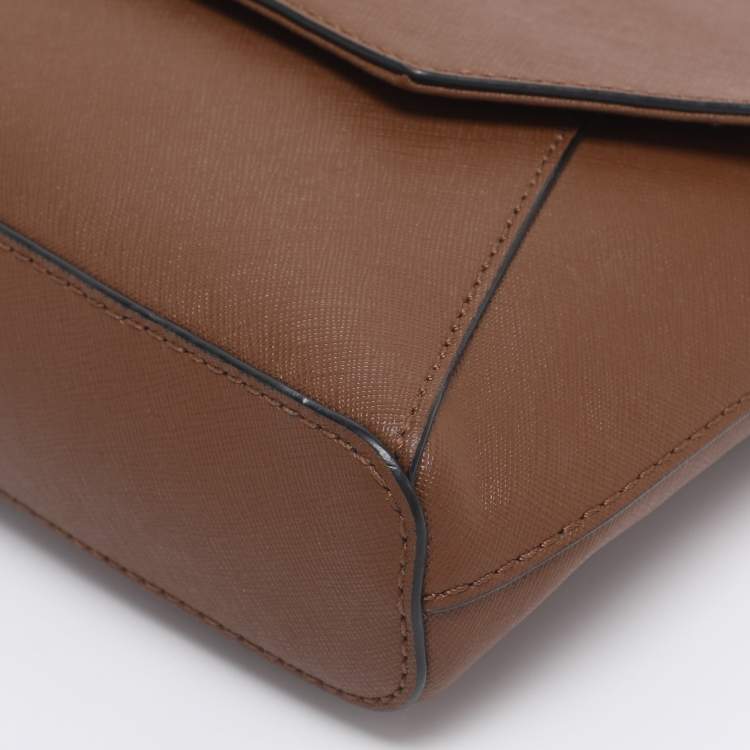 Pre Owned DKNY Tan Leather Bryant Park Envelope Crossbody Bag