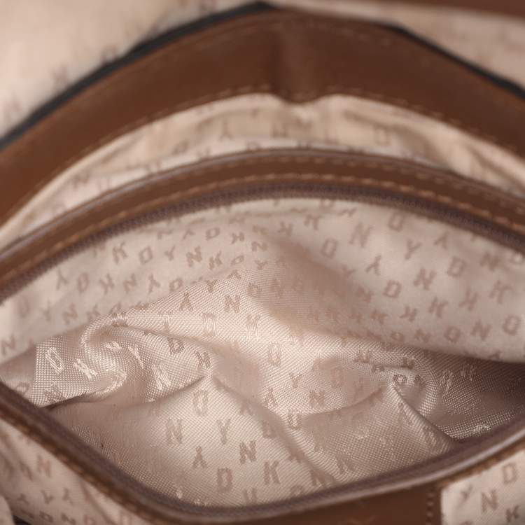 Pre Owned DKNY Tan Leather Bryant Park Envelope Crossbody Bag