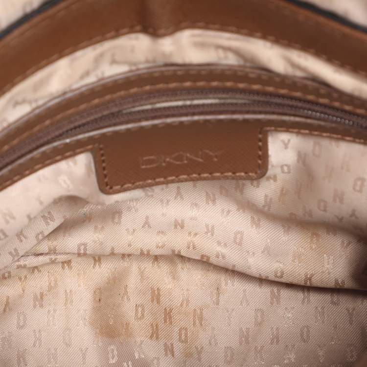 Pre Owned DKNY Tan Leather Bryant Park Envelope Crossbody Bag