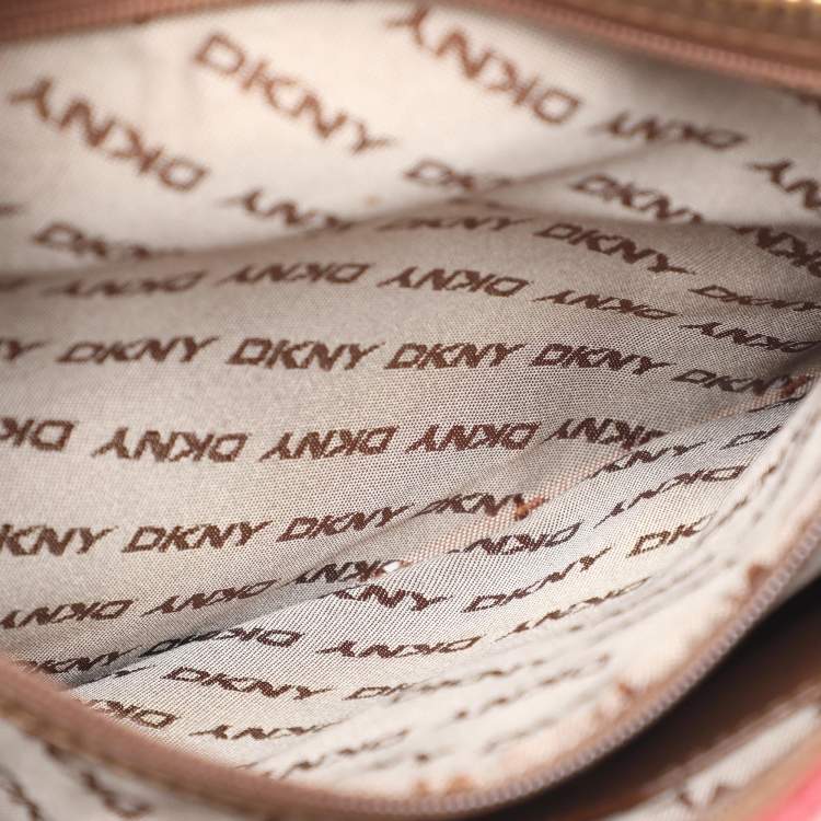Pre Owned Dkny Beige/Red Canvas and Leather Crossbody Bag