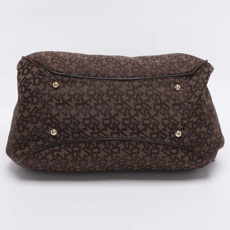 Pre Owned Dkny Brown Signature Canvas and Leather D Buckle Hobo
