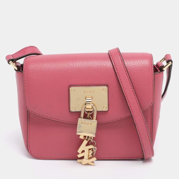 Pre Owned DKNY Pink Leather Small Elisa Crossbody Bag