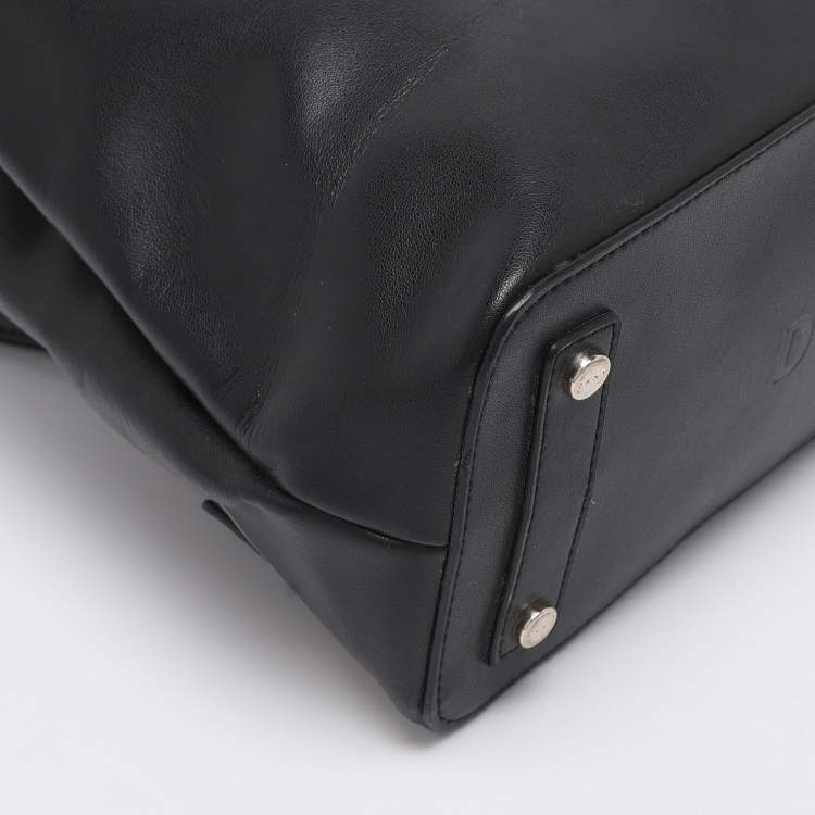 Pre Owned DKNY Black Leather Logo Print Jade Flap Backpack 