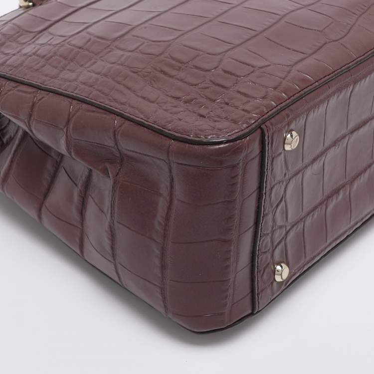 Pre Owned DKNY Burgundy Croc Embossed Leather Chain Tote
