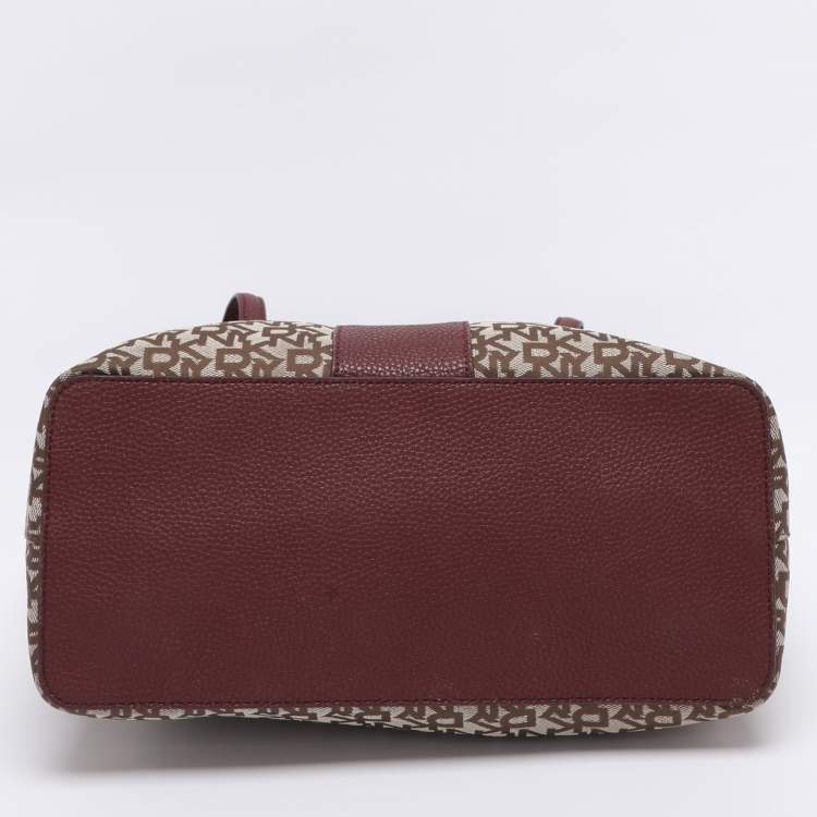 Pre Owned Dkny Beige/Burgundy Canvas and Leather Tote