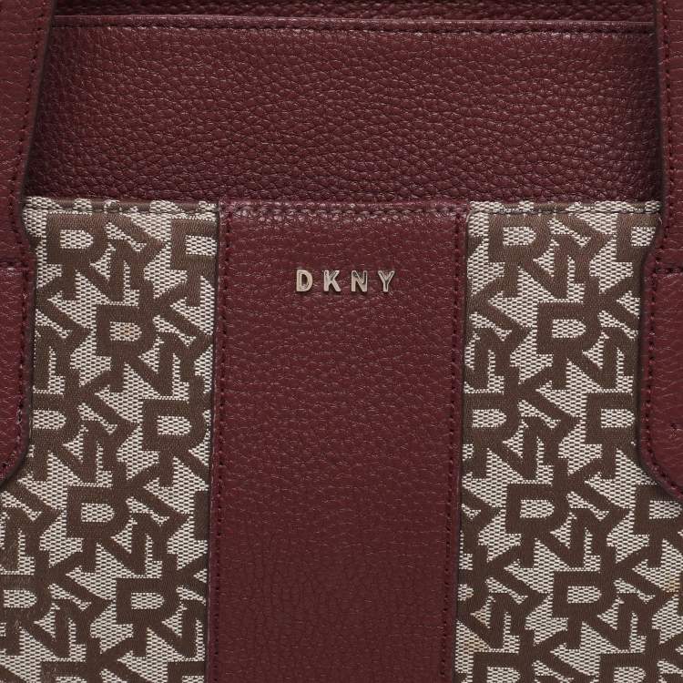Pre Owned Dkny Beige/Burgundy Canvas and Leather Tote