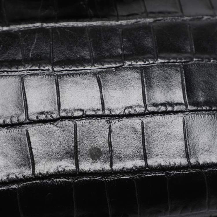 Pre Owned DKNY Black Croc Embossed Leather Cooper Satchel