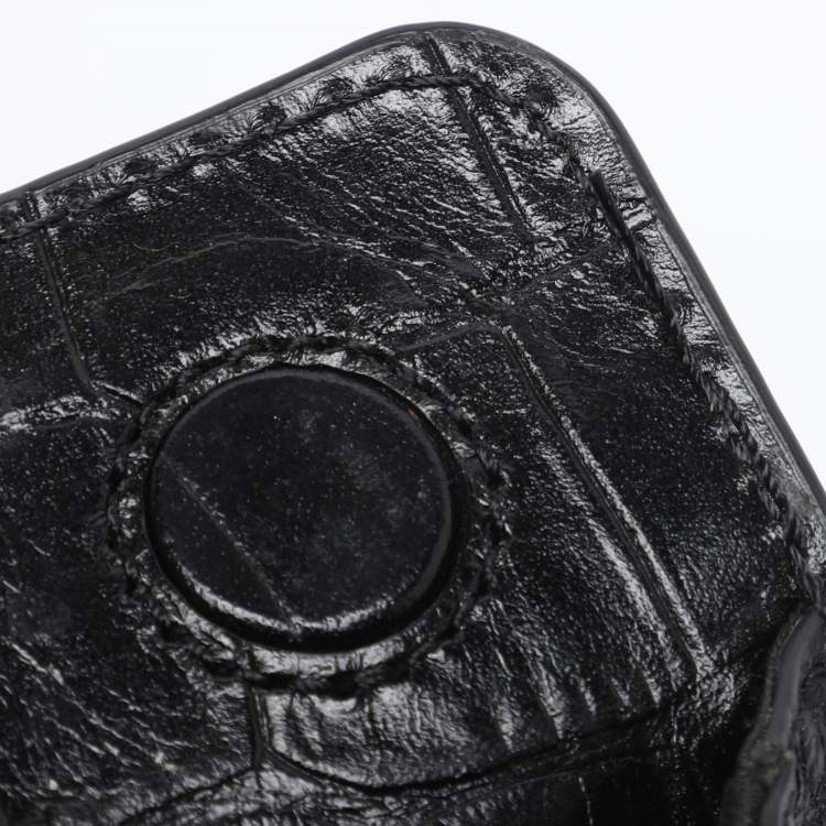 Pre Owned DKNY Black Croc Embossed Leather Cooper Satchel