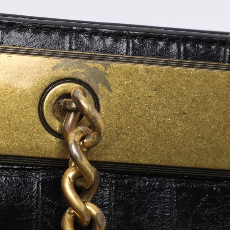Pre Owned DKNY Black Croc Embossed Leather Cooper Satchel