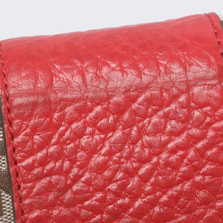 Pre Owned DKNY Beige/Red Canvas and Leather Chain Shoulder Bag