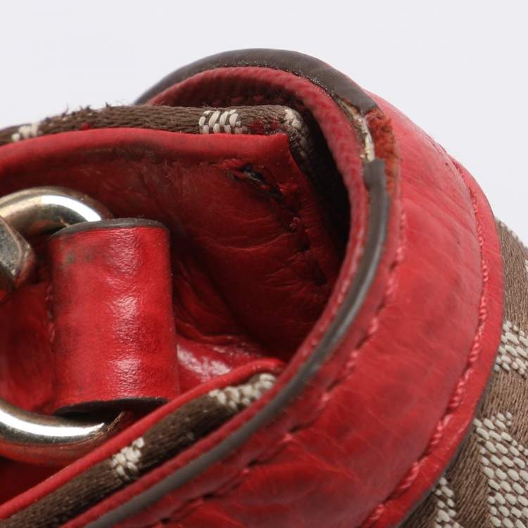 Pre Owned DKNY Beige/Red Canvas and Leather Chain Shoulder Bag