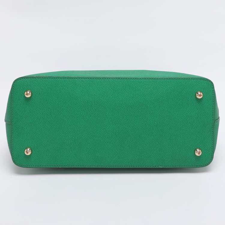 Pre Owned DKNY Green Saffiano Leather Robinson Double Zip Tote