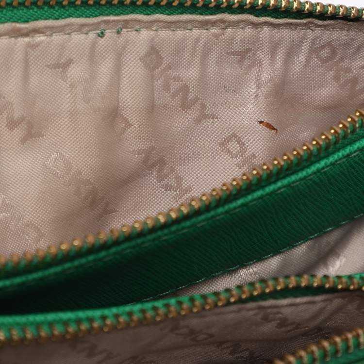 Pre Owned DKNY Green Saffiano Leather Robinson Double Zip Tote