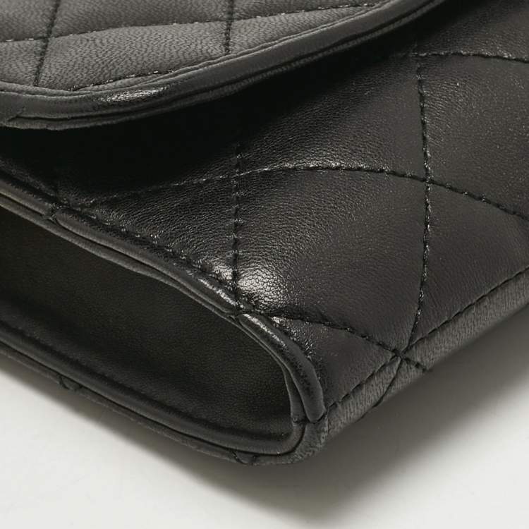 Pre Owned DKNY Black Quilted Leather Flap Chain Crossbody Bag