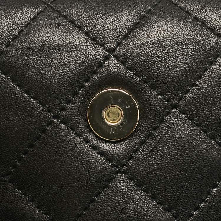 Pre Owned DKNY Black Quilted Leather Flap Chain Crossbody Bag