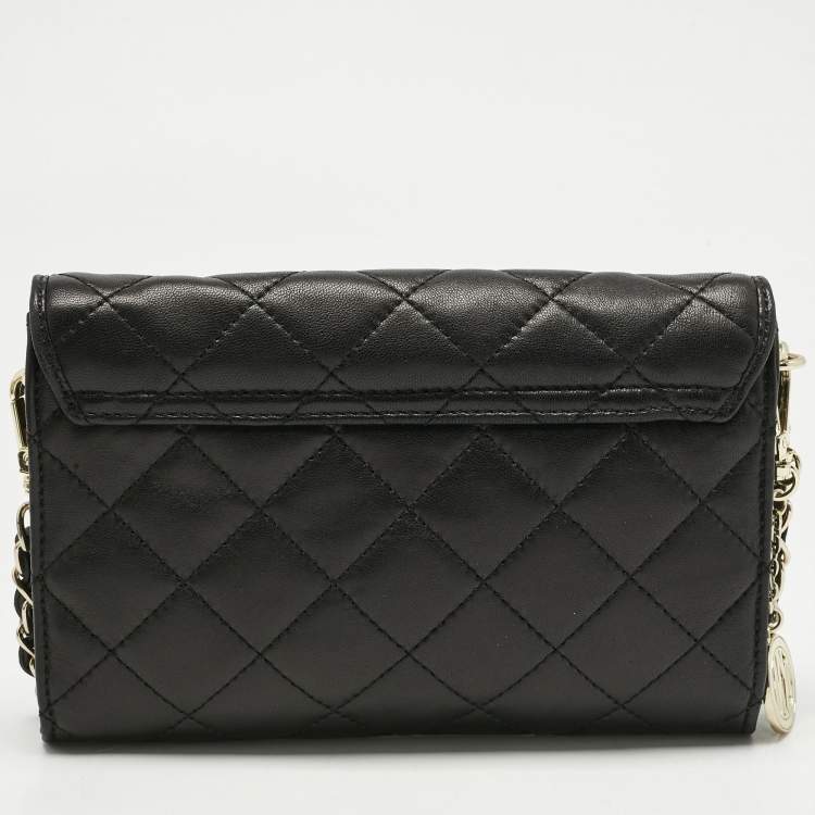 Pre Owned DKNY Black Quilted Leather Flap Chain Crossbody Bag
