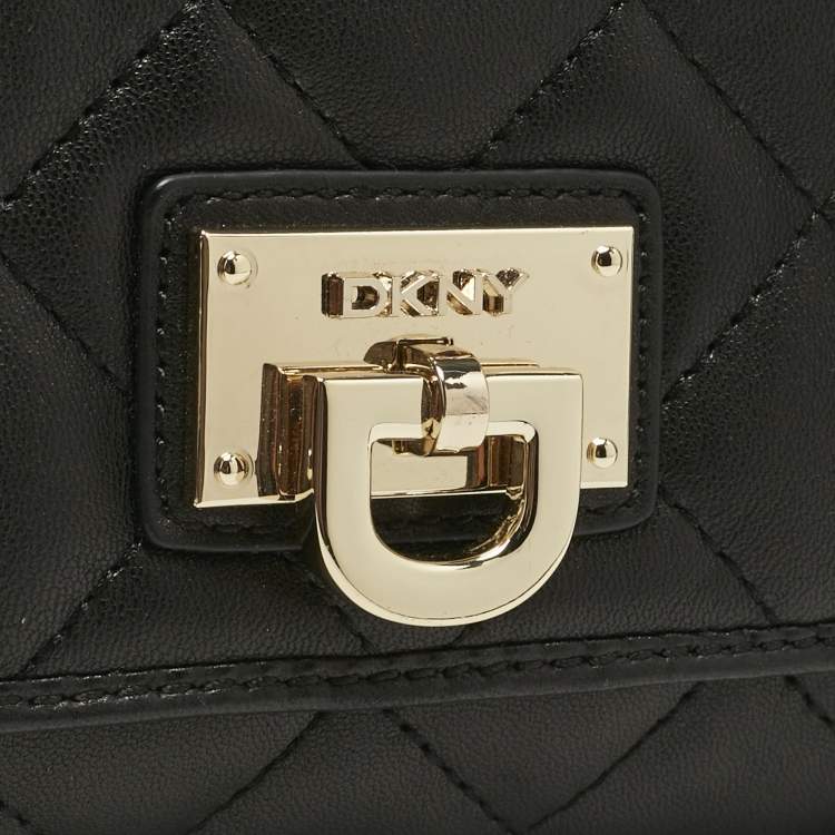 Pre Owned DKNY Black Quilted Leather Flap Chain Crossbody Bag
