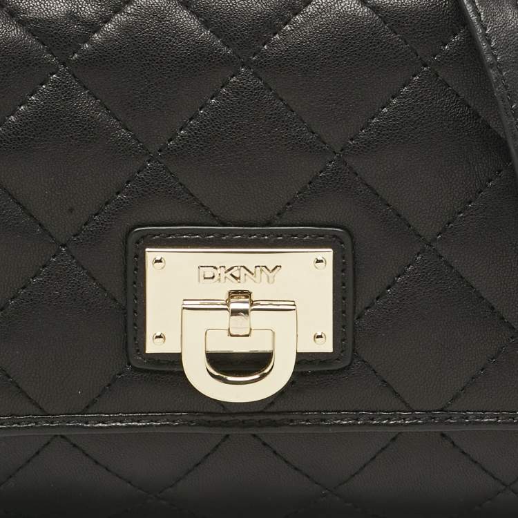 Pre Owned DKNY Black Quilted Leather Flap Chain Crossbody Bag