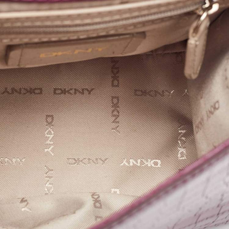 Pre Owned DKNY Burgundy Croc Embossed Leather Flap Top Handle Bag