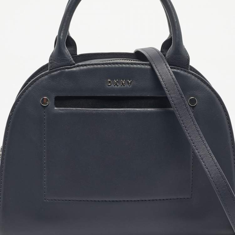 Pre Owned DKNY Blue Leather Logo Satchel