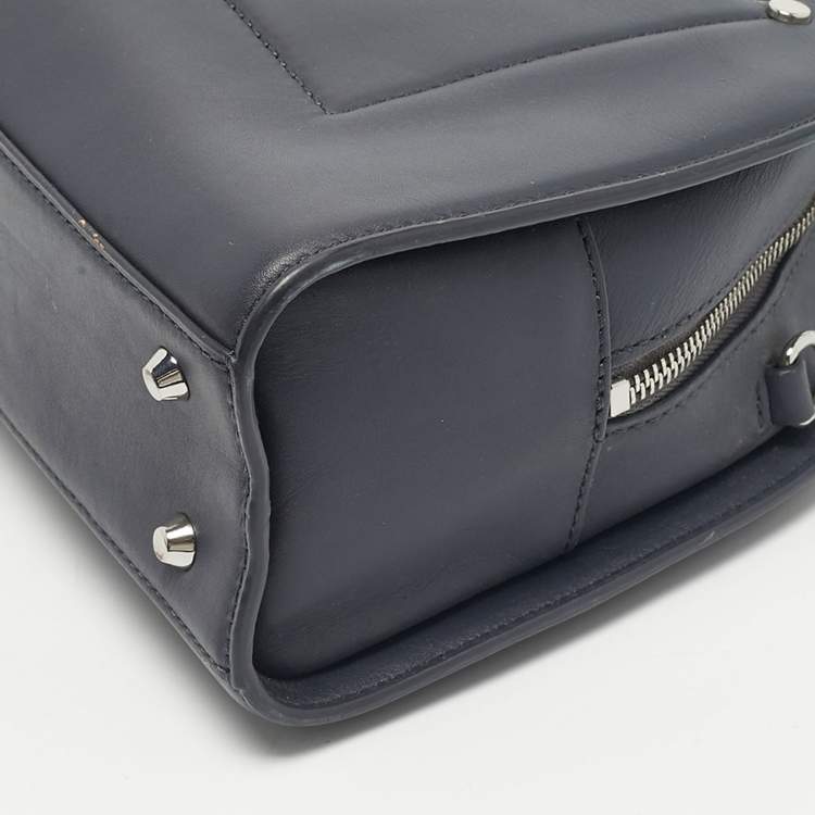 Pre Owned DKNY Blue Leather Logo Satchel