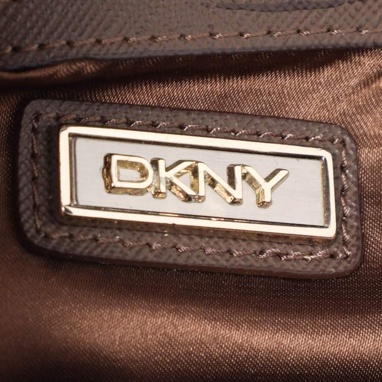 Pre Owned DKNY Brown/Beige Signature Canvas And Leather Chain Shoulder Bag
