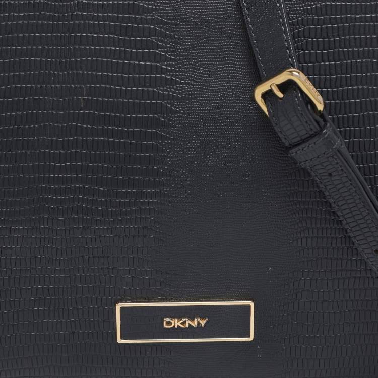 Pre Owned DKNY Navy Blue Lizard Embossed Leather Bryant Crossbody Bag