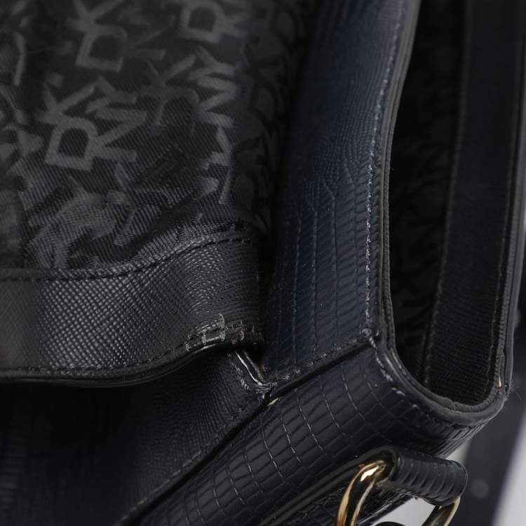 Pre Owned DKNY Navy Blue Lizard Embossed Leather Bryant Crossbody Bag