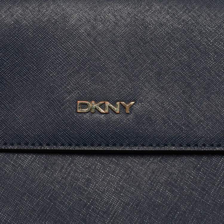 Pre Owned DKNY Navy Blue Leather Bryant Park Flap Crossbody Bag