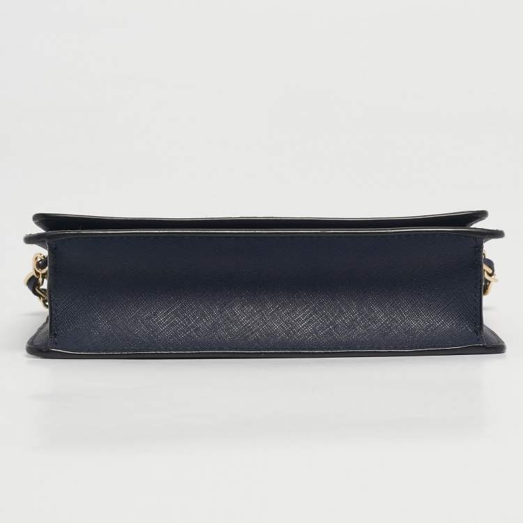 Pre Owned DKNY Navy Blue Leather Bryant Park Flap Crossbody Bag