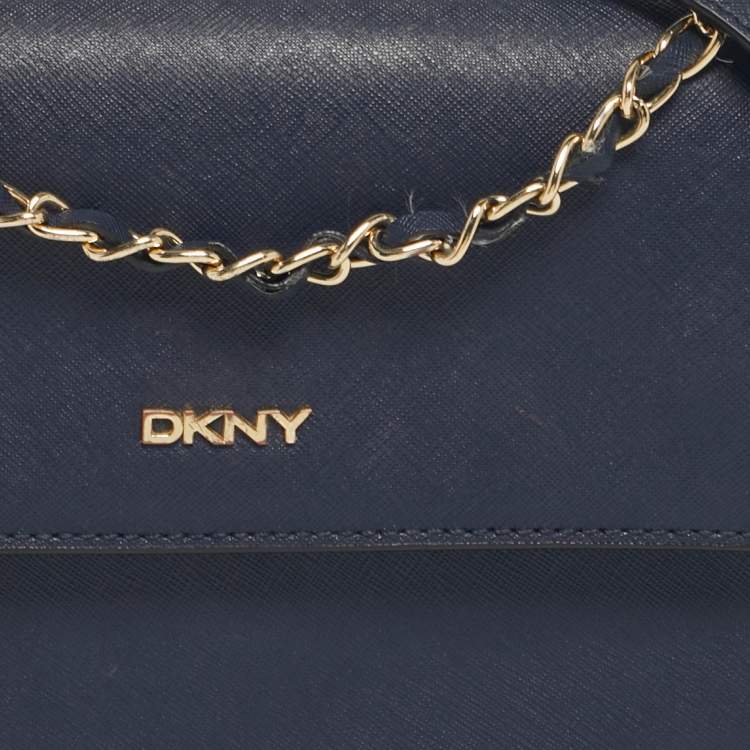 Pre Owned DKNY Navy Blue Leather Bryant Park Flap Crossbody Bag