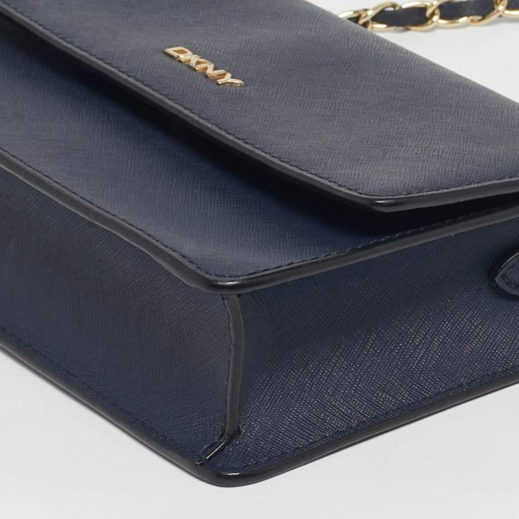 Pre Owned DKNY Navy Blue Leather Bryant Park Flap Crossbody Bag
