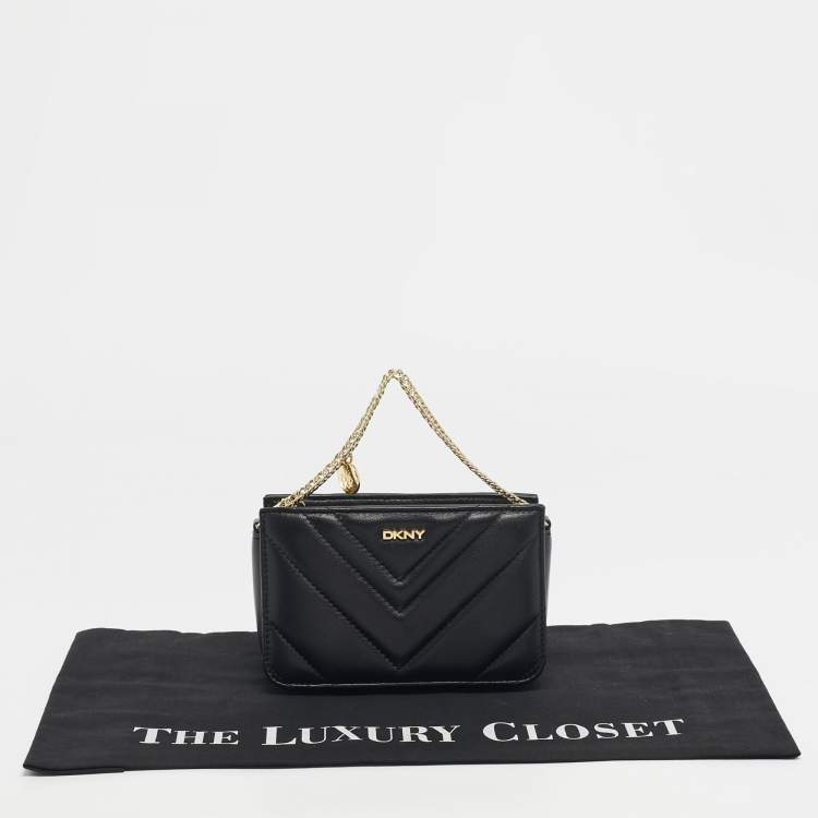 Pre Owned DKNY Black Leather Veronica Chain Clutch