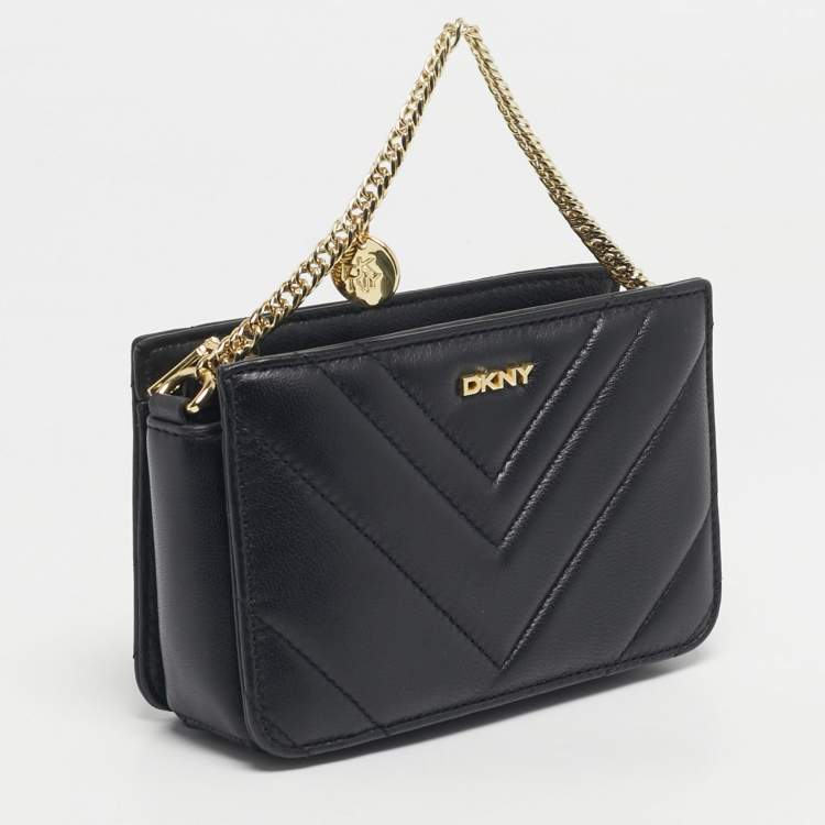 Pre Owned DKNY Black Leather Veronica Chain Clutch