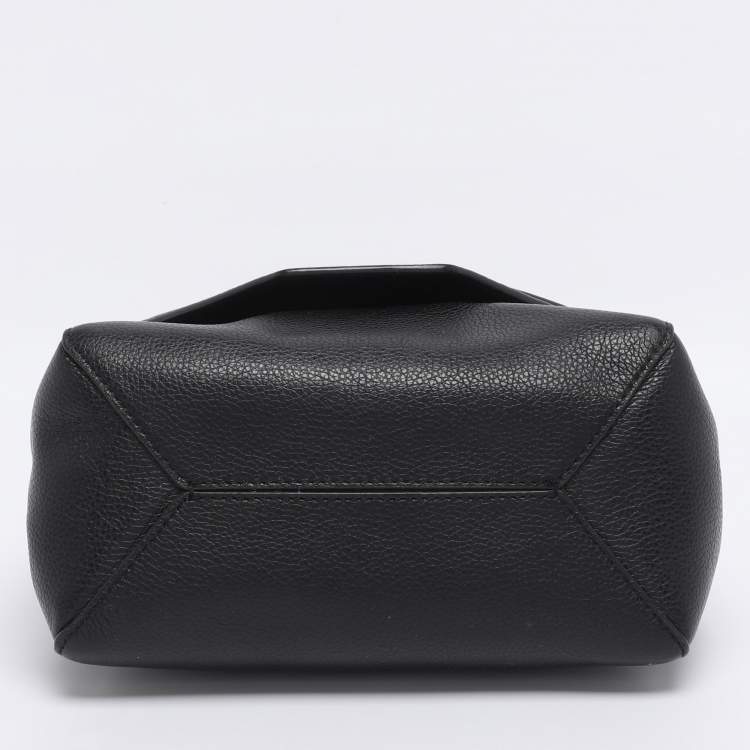 Pre Owned DKNY Black Leather and Croc Embossed Leather Top Handle Bag