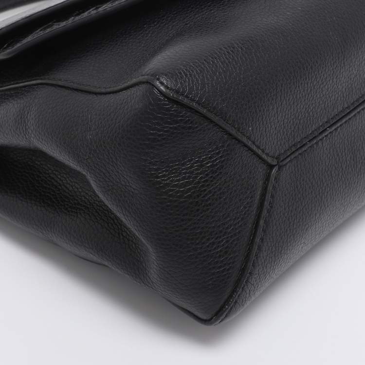 Pre Owned DKNY Black Leather and Croc Embossed Leather Top Handle Bag