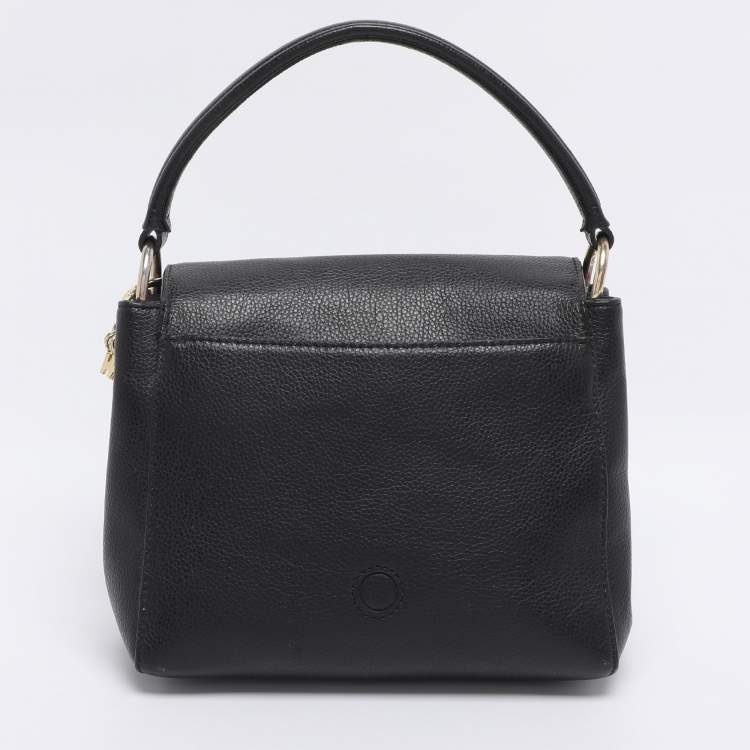 Pre Owned DKNY Black Leather and Croc Embossed Leather Top Handle Bag