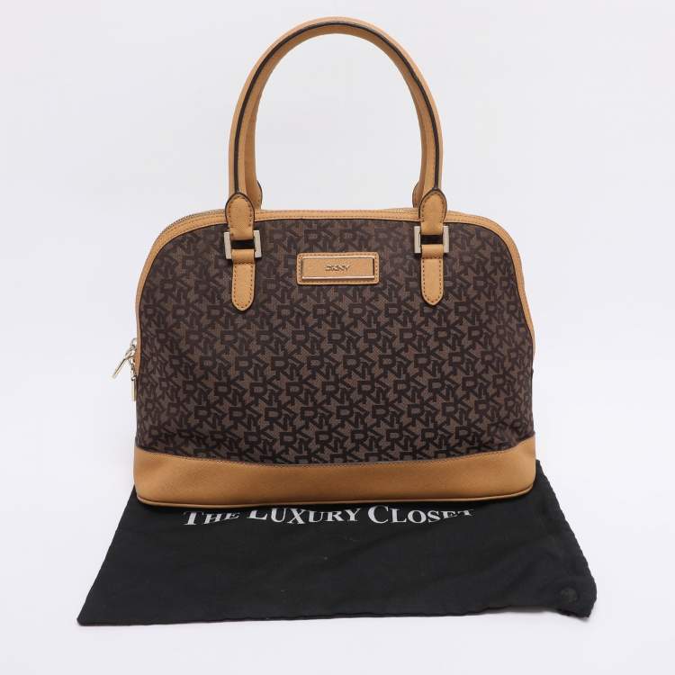 Pre Owned Dkny Brown/Mustard Canvas and Leather Dome Satchel