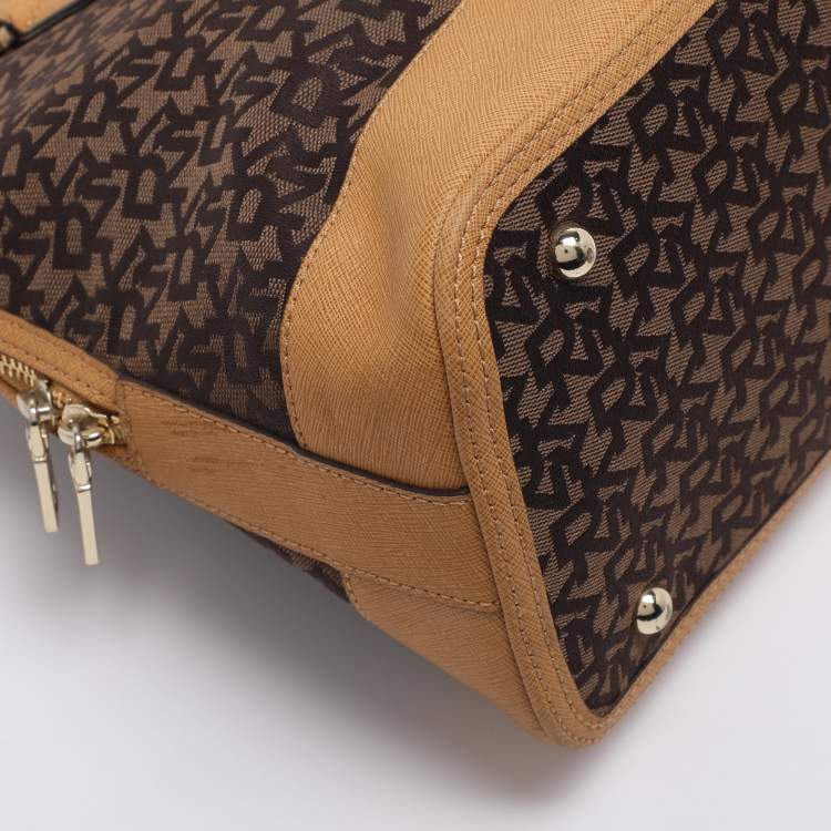 Pre Owned Dkny Brown/Mustard Canvas and Leather Dome Satchel